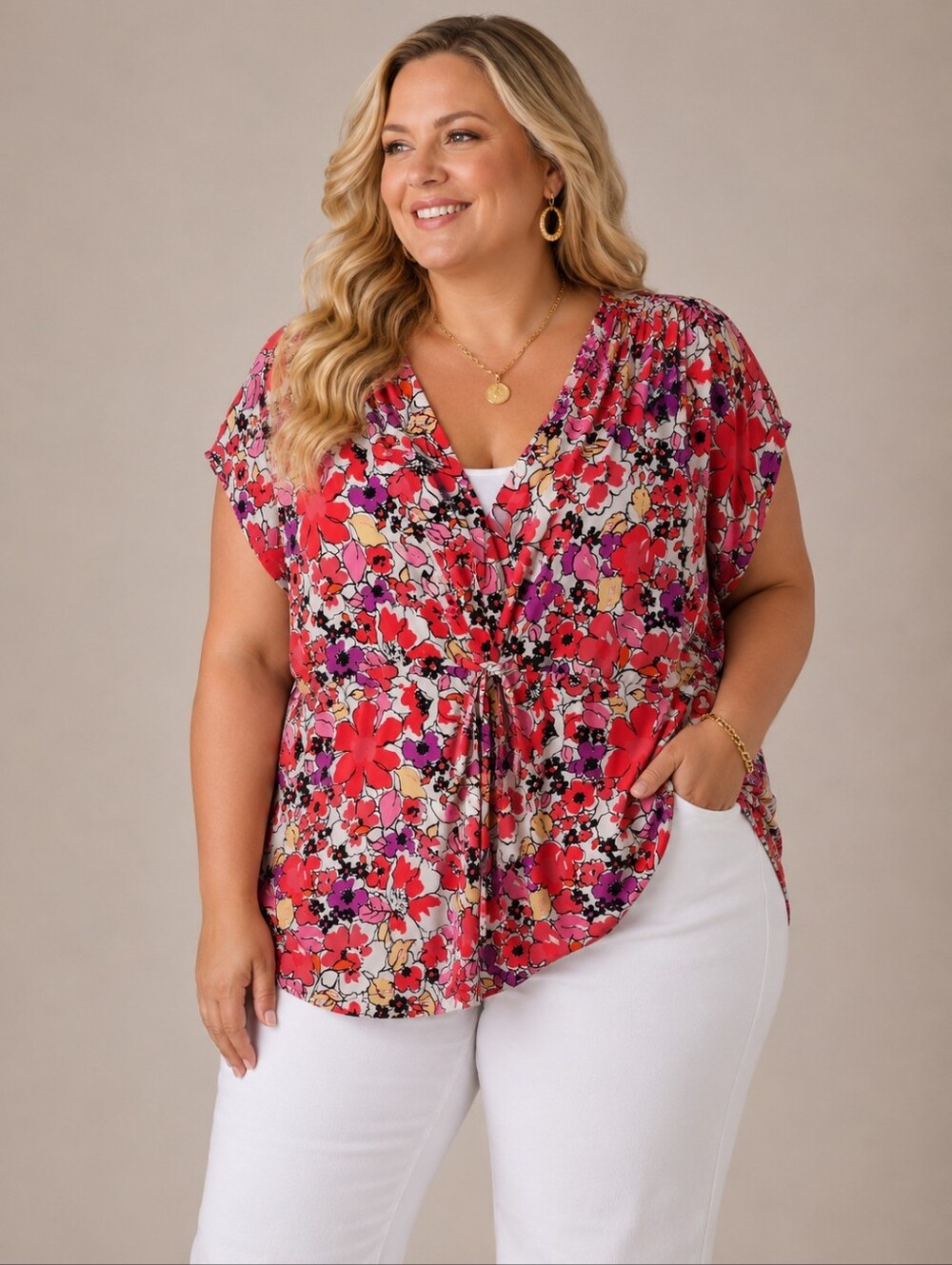 George Floral Short Sleeve V-Neck Top